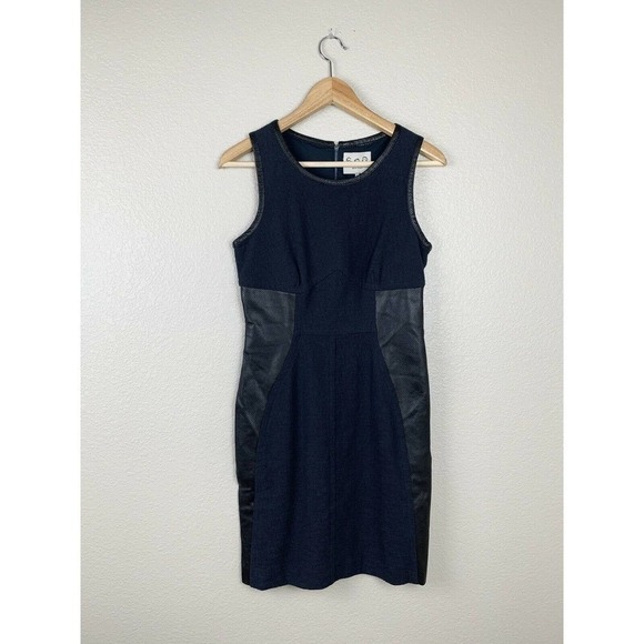 Sea New York Textured Sheath Dress Leather Panel - Picture 1 of 5
